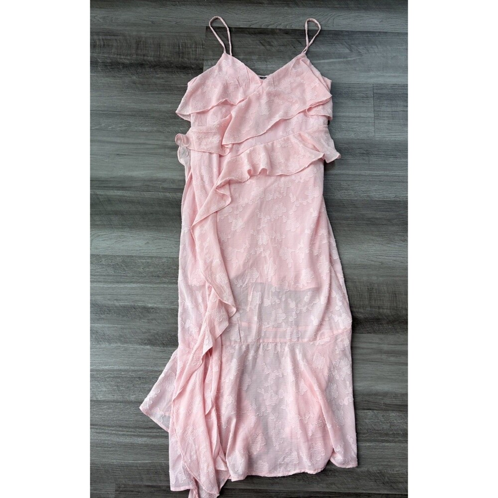 Wild Fable Pink Ruffle Dress Floral Jacquard Pastel Fairycore Slip Dress Size M